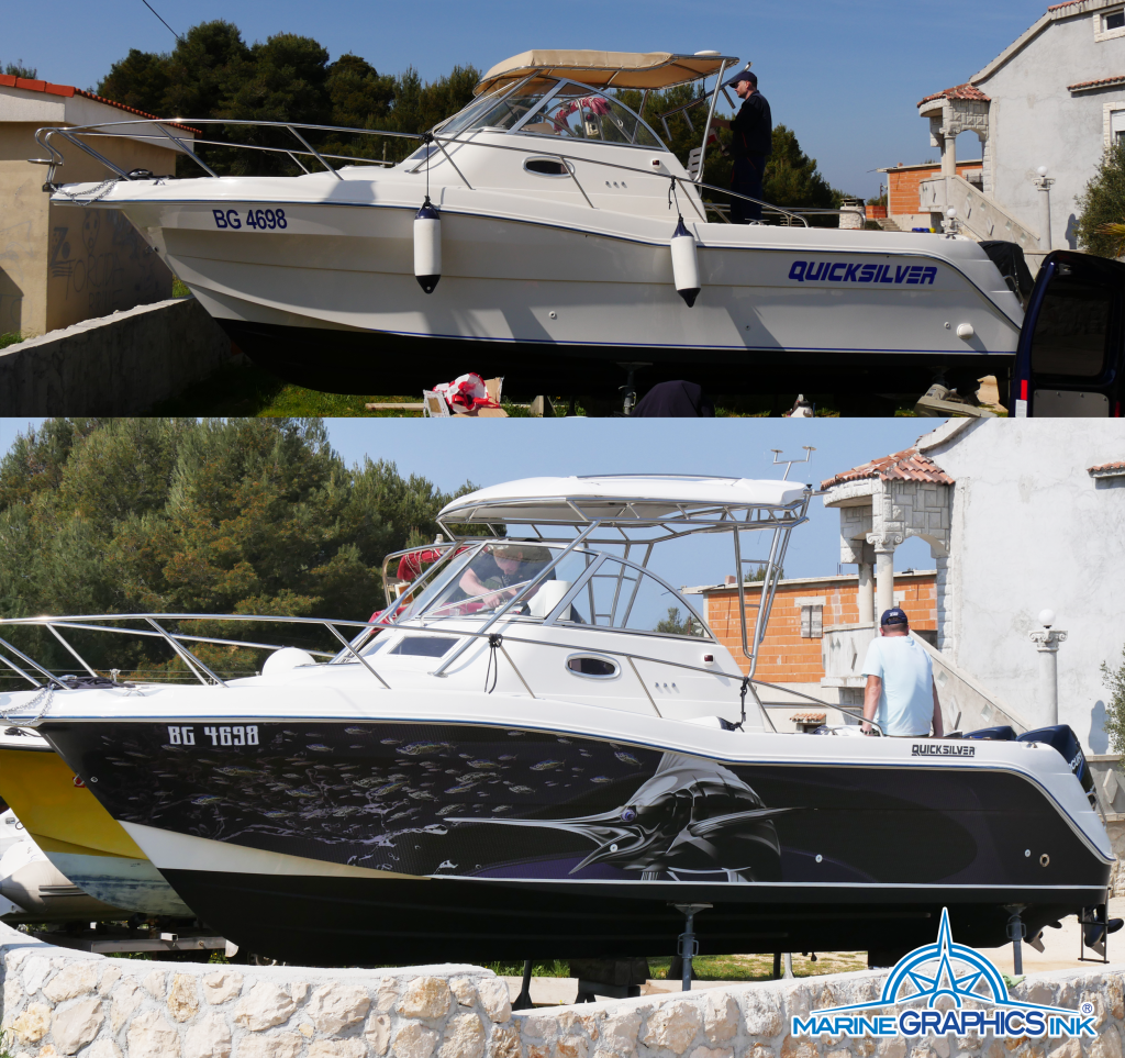 digital blue marlin boat wrap