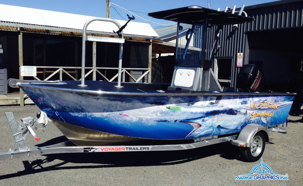 boat wrap black marlin